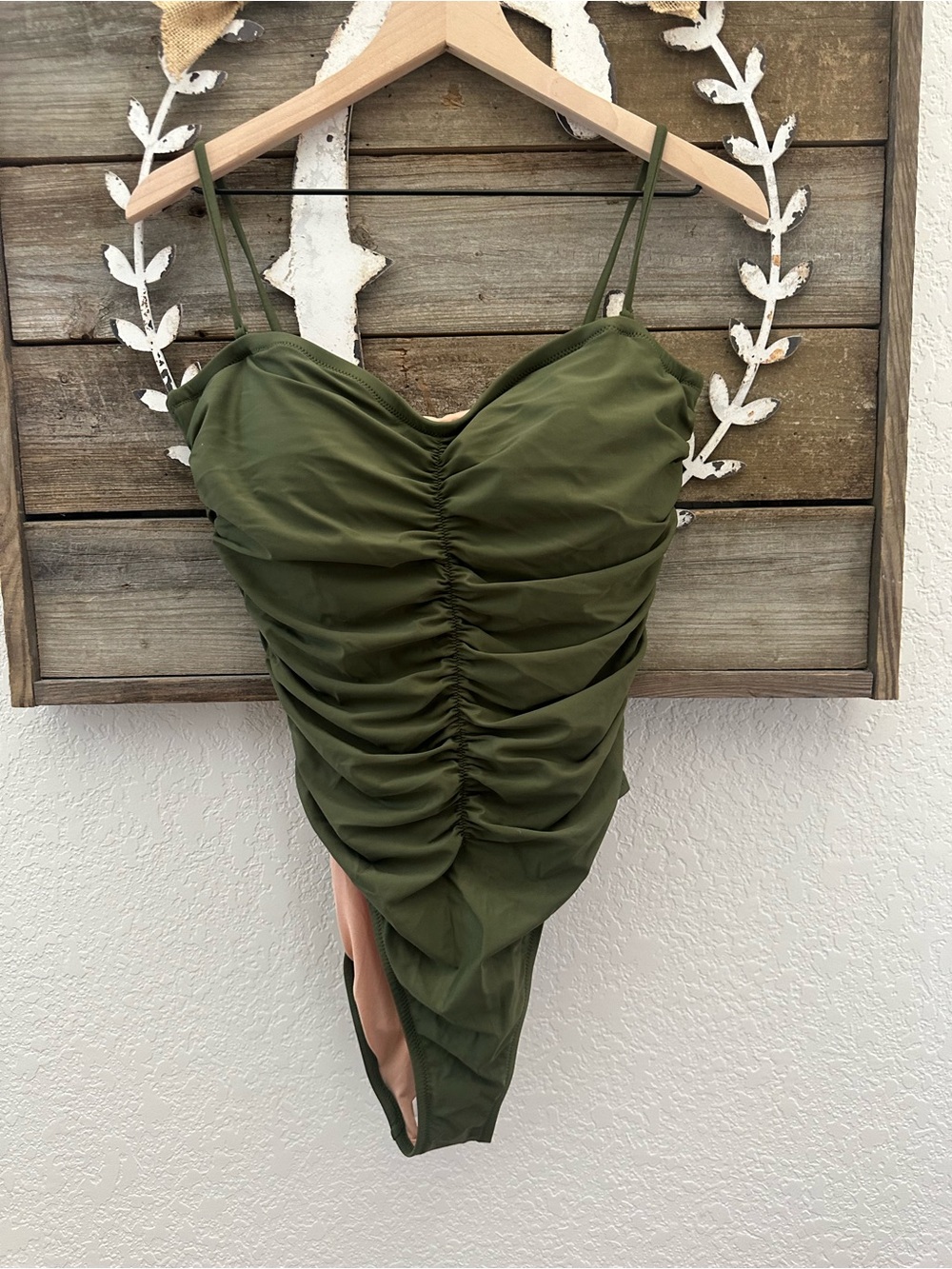 J. Crew Women’s Olive Green Ruched One-Piece Swimsuit size 14 NWT BF176